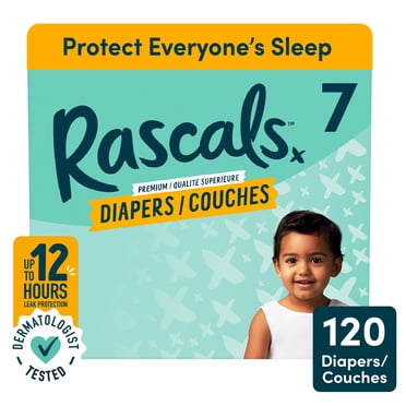 Rascals Premium Absorbent Baby Diapers, Size 7, Mega Carton, 120 Count