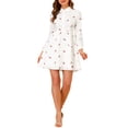 thumbnail image 2 of INSPIRE CHIC Robe pour Femme Manches Longues Col Rabattu Boutonnée Robe Chemise Courte à Fleurs Blanche G, 2 of 7