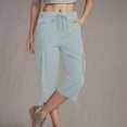 thumbnail image 3 of QATAINLAV Shorts Cargo pour Femmes Unis Décontractés Amples Athlétiques Joggers Pantalons Raccourcis Été Cordon Taille Élastique Bas Resserré Pantalons avec Poches Soldes Aujourd'hui Liquidation Bleu Clair m, 3 of 8