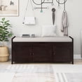 thumbnail image 3 of Wood Storage Bench with 3 Shutter Doors, Shoe Bench with 2 Size Storage Space and with Removable Cushion and Hidden Storage Space for Living Room, 3 of 8