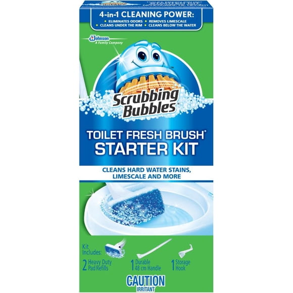 Scrubbing Bubbles® Fresh Brush Toilet Bowl Cleaner, Starter Kit, Includes 1 Handle, 2 Heavy Duty Pad Refills and 1 Storage Hook