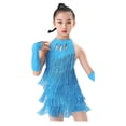 thumbnail image 4 of GDREDA Girls Performance Latin Dance Jumpsuit Training Fringe Skirt Competition Girls' Jumpsuits & Rompers Sky Blue,8-9 Years, 4 of 4