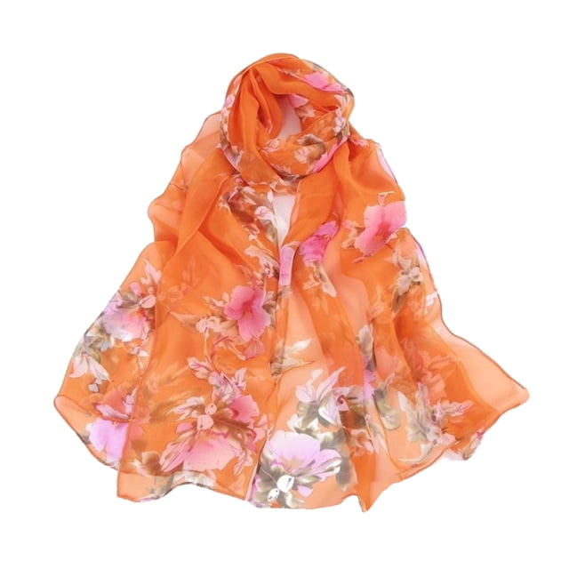 letairis Mode Été Femmes Foulard à Imprimé Floral Accessoire Léger et Stylé orange 1 Ensemble