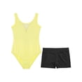 thumbnail image 3 of Moggemol Kids Girls Sheer Mesh Patchwork V-Back Dance Unitards Solid Color Sleeveless Bodysuit with Botty Shorts Set Yellow 12, 3 of 7
