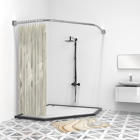 Misounda Corner Curved Shower Curtain Rod Rustproof Expandable Metal Adjustable Shower Rod 43.3"-47.2"inch Telescoping Design Exquisite Customizable for Bathroom,Need To Drill
