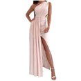 thumbnail image 1 of EQWLJWE Longue Robe pour Femmes Mode Femmes Été Uni à une Épaule Sans Manches Ajourée Longue Robe, 1 of 6