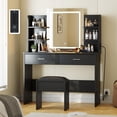 thumbnail image 1 of AKDSteel Vanity Desk with Lights – Makeup Vanity Set with Tri-Mode LED Mirror, Charging Station, 6 Shelves, 2 Drawers & Cushion Stool, Dimmable for Bedroom, 1 of 7