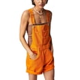 thumbnail image 1 of Honganda Salopette Courte en Denim pour Femmes, Bretelles Ajustables, Poche, Combishort, Short, Poignets Roulés, 1 of 3