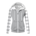thumbnail image 3 of Chbgutlmr Sweatshirt for Women Raglan Long Sleeve Casual Plaid Jackets Drawstring Zip up Hoodies Pockets, 3 of 8