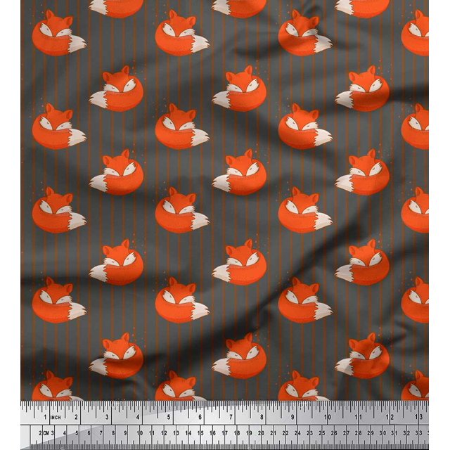 Soimoi Gray Rayon Fabric Fox Stripe Print Sewing Fabric Yard 42 Inch Wide