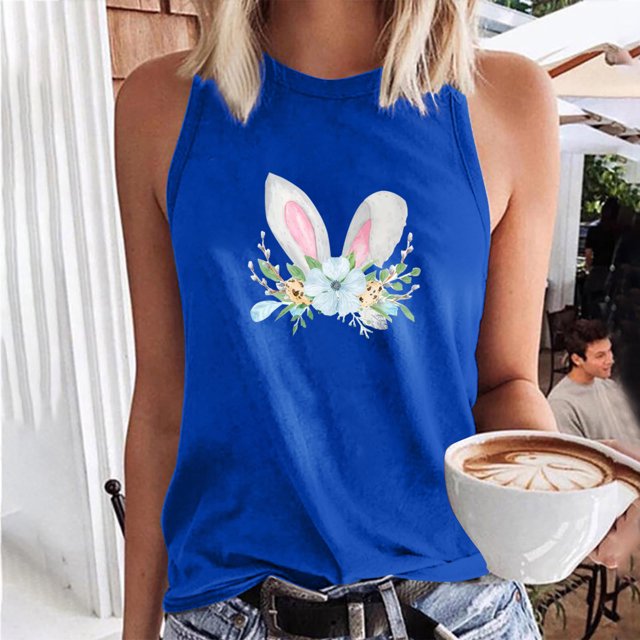 EGNMCR Easter T-Shirts Imprimés pour Femmes T-Shirts Graphiques pour Femmes T-Shirts Sans Manches d'Été Décontractés pour Femmes Hauts Réguliers à Col Rond Imprimé Débardeur Sans Manches Hauts Femmes T-Shirts