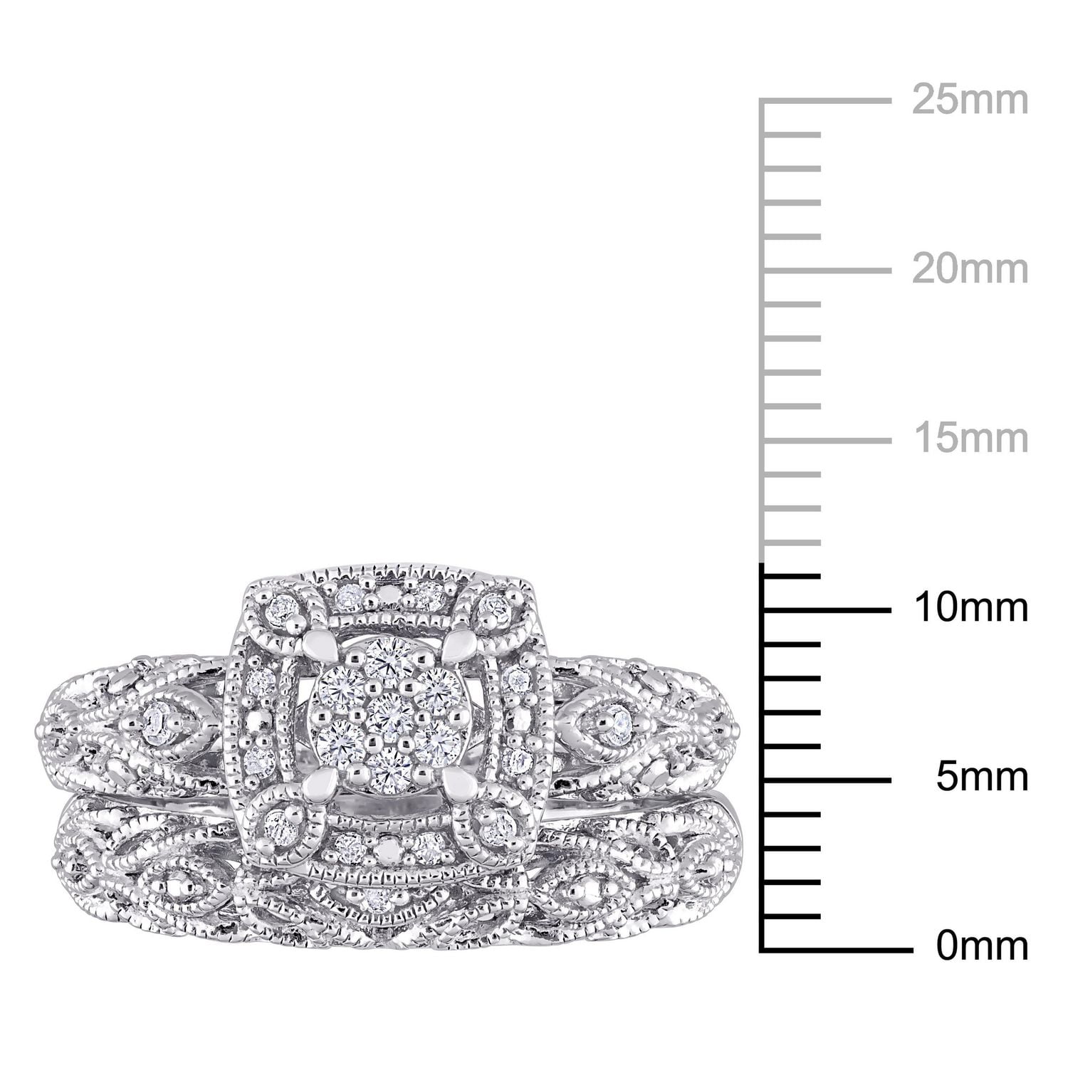 Ensemble nuptial filigrane cluster de Miabella avec 1/5 carat poids total de diamants en argent sterling