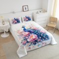 thumbnail image 4 of Girls Peacock Comforter Set Exotic Birds Bohemian Twin Bedding Set,Pink Flower Feather Ink Painting Down Comforter Peacock Feather Printed Bedding Set, 4 of 7