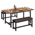 thumbnail image 1 of Dining Table Set for 4-6, 63" Large Extendable Dining Room Table Set for 6, Rectangle Kitchen Table with 2 Upholstered Soft Benches, Saving Space, Easy Assembly, 1 of 21