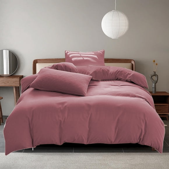 Amzcrzy Washed Cotton Sheets All-Season Bedding Set - 4-Piece Washable Solid Color Bed Sheet Duvet Cover and Pillowcases Bedspread & Coverlet Sets Bedding Bedding Comforter Sets Bedding Set