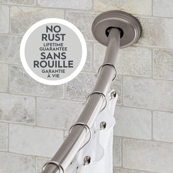 Better Homes & Gardens Rustproof Dual-Mount Adjustable Curved Shower Curtain Rod, No Drill Tension or Wall Mount, 50" - 72", Brushed Nickel