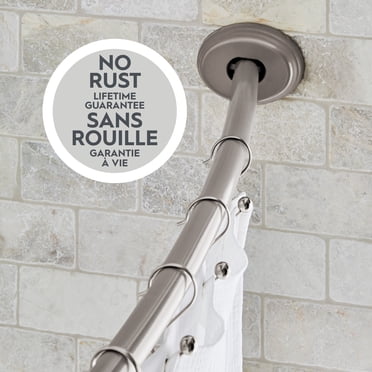 Better Homes & Gardens Rustproof Dual-Mount Adjustable Curved Shower Curtain Rod, No Drill Tension or Wall Mount, 50" - 72", Brushed Nickel