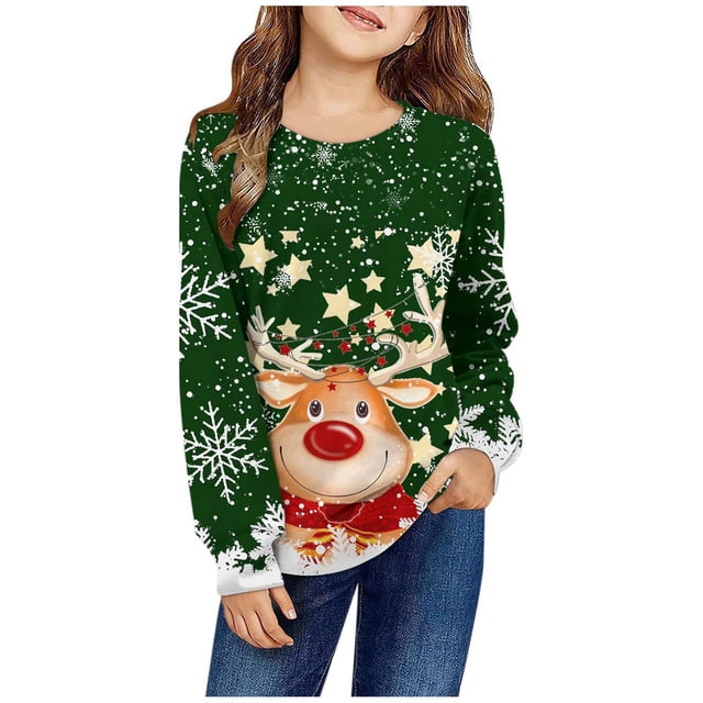 HNMKIU Chandails en Molleton Col Rond Filles Automne et Hiver Imprimé de Noël Manches Longues Décontracté Sans Capuche