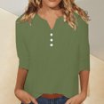 thumbnail image 1 of Babysbule Manches 3/4 pour Haut d'Été pour Femmes Col Rond T-Shirt Ample Mode Tunique à Boutons 2025, 1 of 8