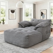 GAZHOME 67.7" Oversized Chaise Lounge Chair Indoor, Faux Fur Upholstered Boneless Sofa Bed, Deep Seat Sleeper Couch Reading Chairs with Armrest, Cloud Sofas Couches for Living Room, Light Gray