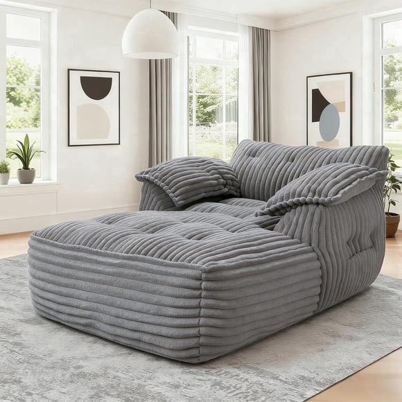 GAZHOME Chaise Longue Surdimensionnée de 67,7 Pouces pour l'Intérieur, Canapé-Lit Sans Armature Rembourré en Fausse Fourrure, Fauteuil-Lit à Assise Profonde pour Lecture avec Accoudoirs, Canapés Nuage pour Salon, Gris Pâle