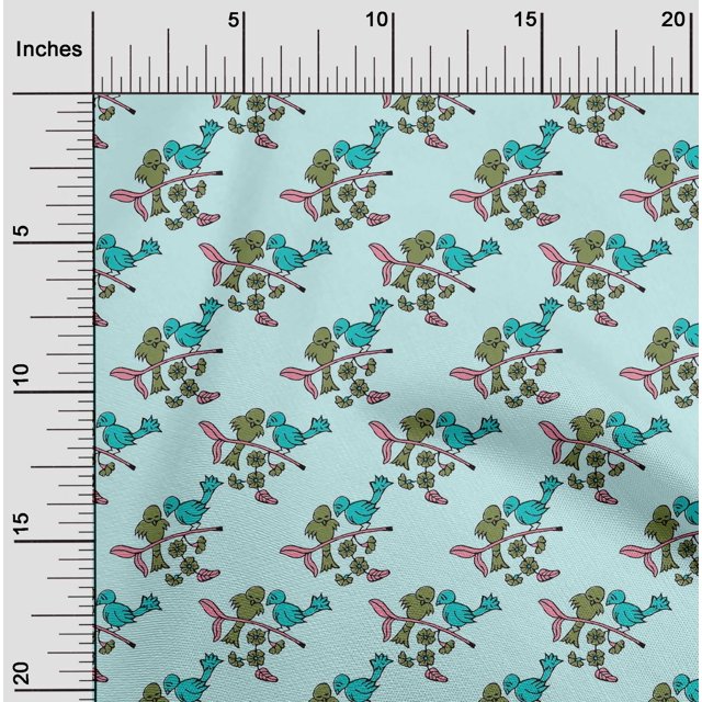 oneOone Cotton Flex Fabric Leaves|Bird & Floral Block Print Sewing Fabric BTY 40 Inch Wide