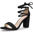 thumbnail image 1 of BLISSFUL STEP Sandales pour Femmes Unies d'Été à Talons Blocs à Lacets Noires 9,5, 1 of 7