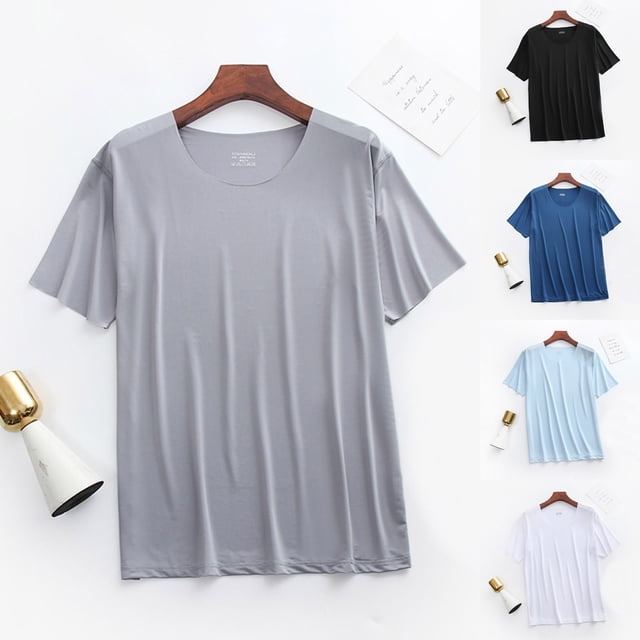 JDQJBZ Mens Sleepwear Short Sleeve Round Neck Sport Tank Top Solid Color Lounge Shirt