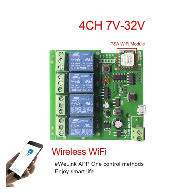 Commutateur Wi-Fi pour Porte de Garage 1 Ch 4 Ch Module de Relais Sans Fil Module d'Automatisation pour Maison Intelligente Application Télécommande Commande Vocale, Facile à Utiliser