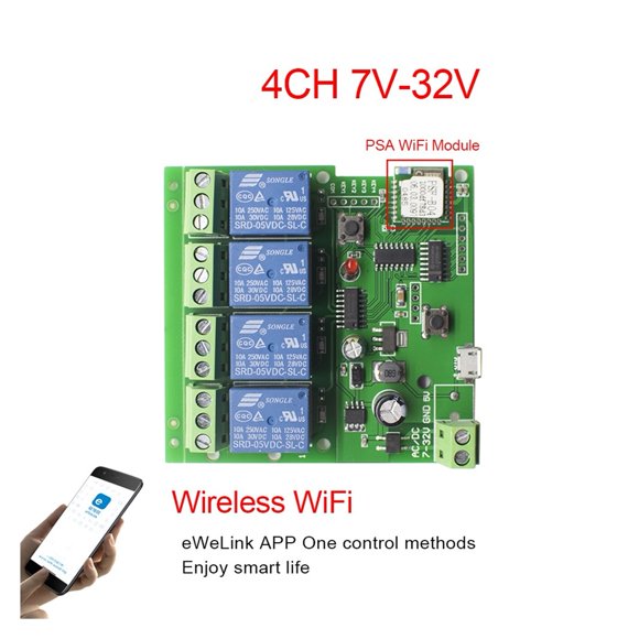 Garage Door Wifi Switch 1CH 4CH Wireless Relay Module Smart Home Automation Module APP Remote Control Voice Control ,Easy to Use