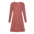 thumbnail image 4 of LLYwey en Liquidation Robes Grande Taille pour Femmes Rondes Décontractées Unies Col en U Boutons Manches Longues Robe Taille Nouvelle Robes Décontractées Roses G, 4 of 8