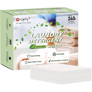 ORIGHTY Feuilles de détergent, (240 Charges) 120 Feuilles Lin frais, Éco-Amis & Bandes antidétergentes hypoallergéniques, feuilles amovibles, sans jug en plastique et liquides