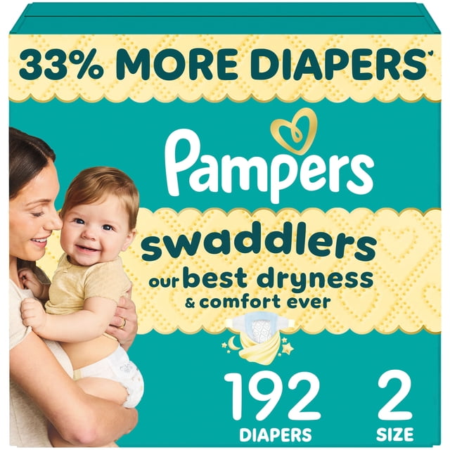 Pampers Swaddlers Diapers, Size 2 (10-22 lbs), Absorbent, Keeps Baby Dry and Comfortable, Skin Safe Disposable Baby Diaper