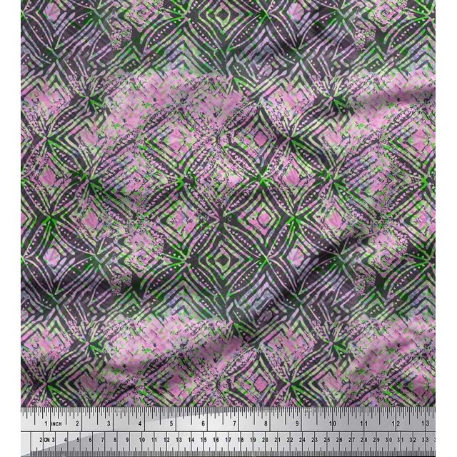 Soimoi polyester Crepe Fabric Curve Diamond Geometric Print Fabric by the Yard 42 Inch Wide