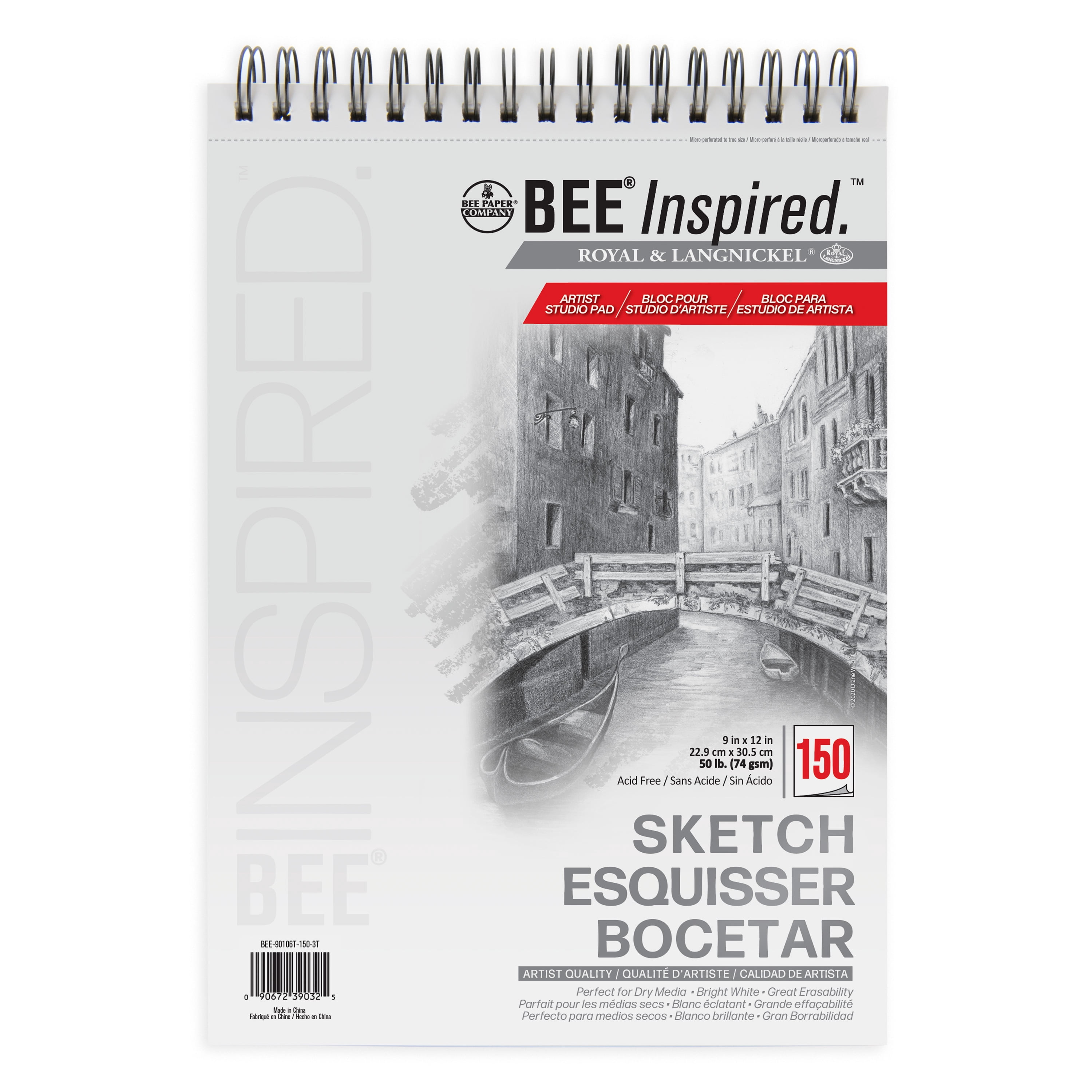 Bee Paper - Bloc de papier à dessin inspiré des abeilles, 9"x12", 150 feuilles, 50 lb, 74 g/m² | BEE-90106T-150 |
