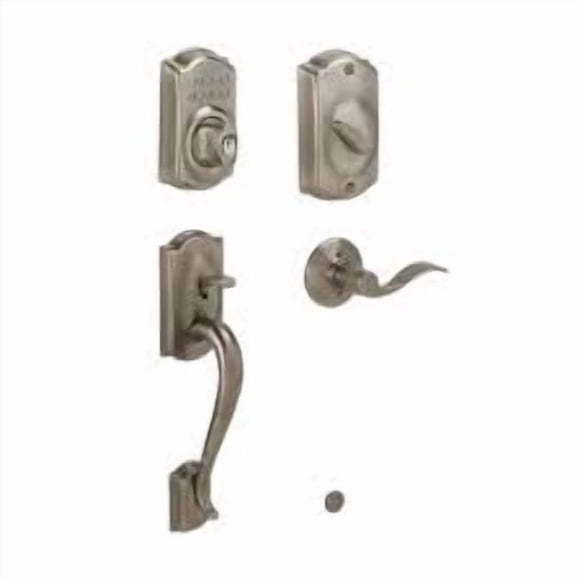 Schlage Camelot Trim Antique Pewter Electronic Keyless Deadbolt and Entry Exterior Door Handleset with Accent Door Lever Rated AAA Security
