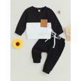 thumbnail image 2 of Fortune 0-3T Toddler Baby Boy Waffle Clothes Patchwork Sweatshirt Pullover Long Pants Infant Fall Winter Outfits, 2 of 6