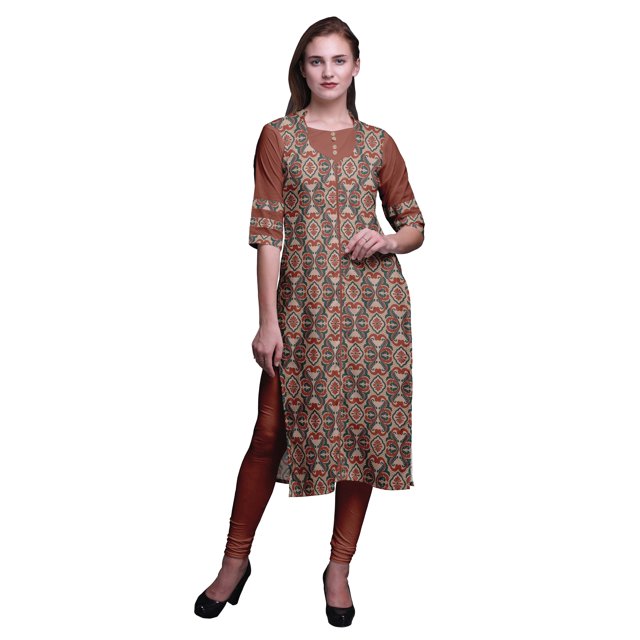 Bimba Kurti Droite Décontractée Imprimée Haut à Manches 3/4 Longue Kurta Robe pour Femmes