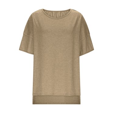 Lenpel Women's Oversized T Shirts Short Sleeve Crew Neck High Low Hem Solid Color Soft Casual Tee Tops Summer Tunic Blouses