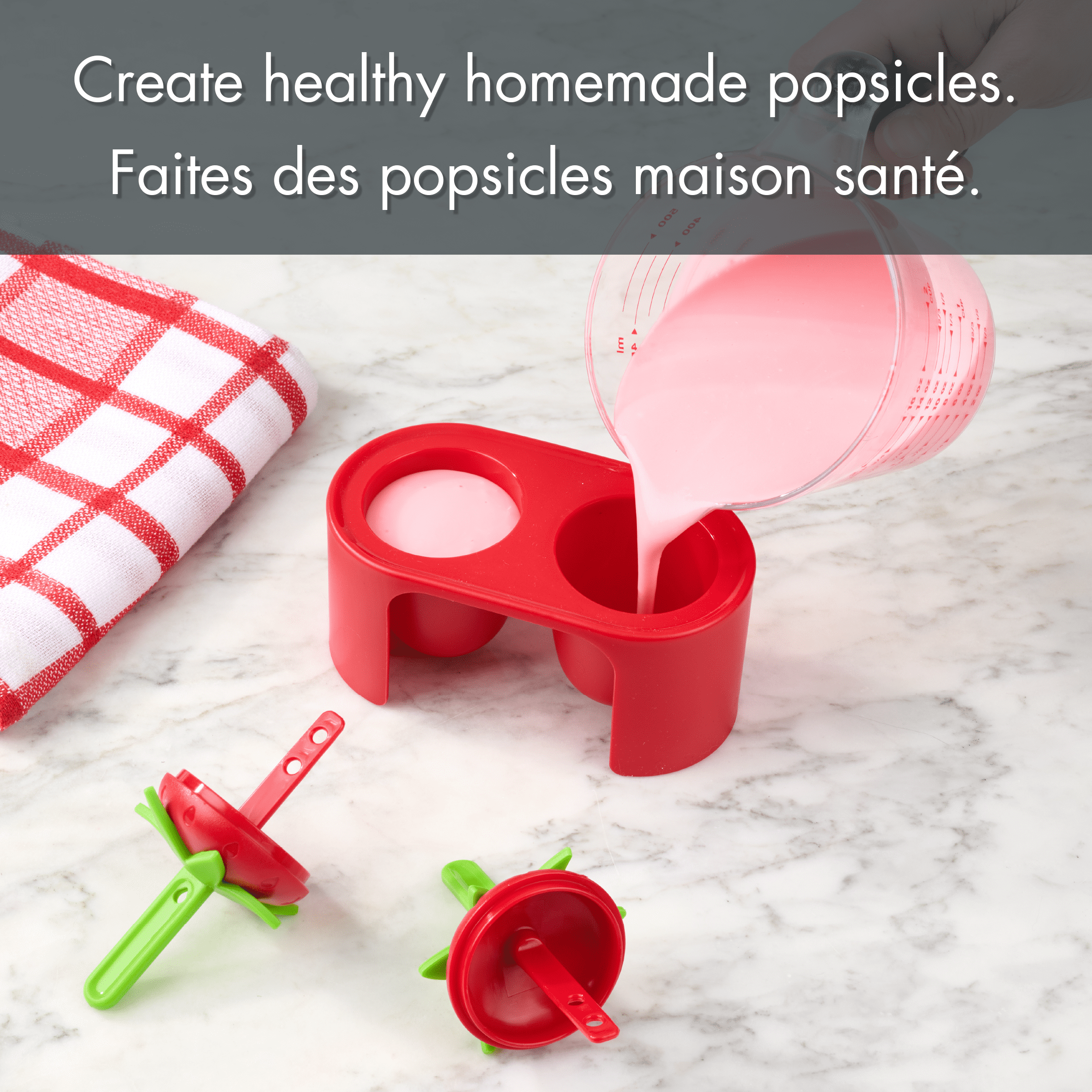 Mainstays 3-Piece Home-made Popsicle Mould, Strawberry Shape Set in Red and Green