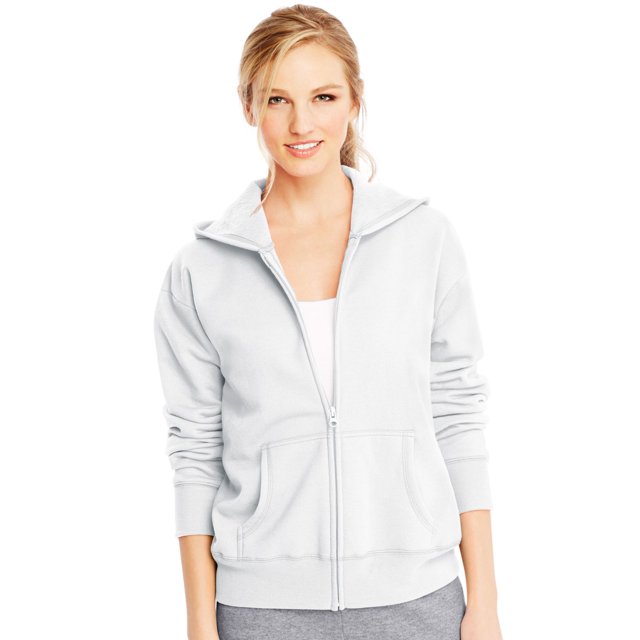 Hanes Womens ComfortSoft EcoSmart Full-Zip Hoodie Sweatshirt, S, White