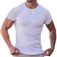 thumbnail image 1 of BOBOGOJP Chemises Classiques à Manches Courtes pour Hommes Mode Printemps Été Col Rond Uni Pull Manches Courtes Hauts (Blanc,TTG), 1 of 4