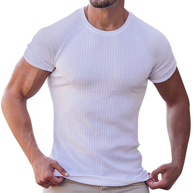 BOBOGOJP Chemises Classiques à Manches Courtes pour Hommes Mode Printemps Été Col Rond Uni Pull Manches Courtes Hauts (Blanc,TTG)