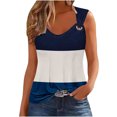 thumbnail image 1 of Mrat Débardeurs en Coton pour Femmes Débardeurs pour Femmes Tendance Tunique à Col Rond Hauts Décontractés Sans Manches T-Shirts Graphiques à Rayures Camisoles Amples Blouses S-193 Bleu m, 1 of 5