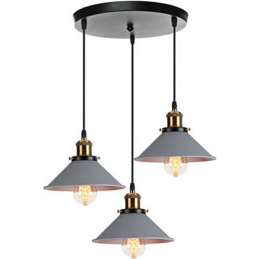 Lustre Suspension Design Gris 3 Tête Lampes Suspendue En Métal Luminaire Salle À Manger Chambre Salon
