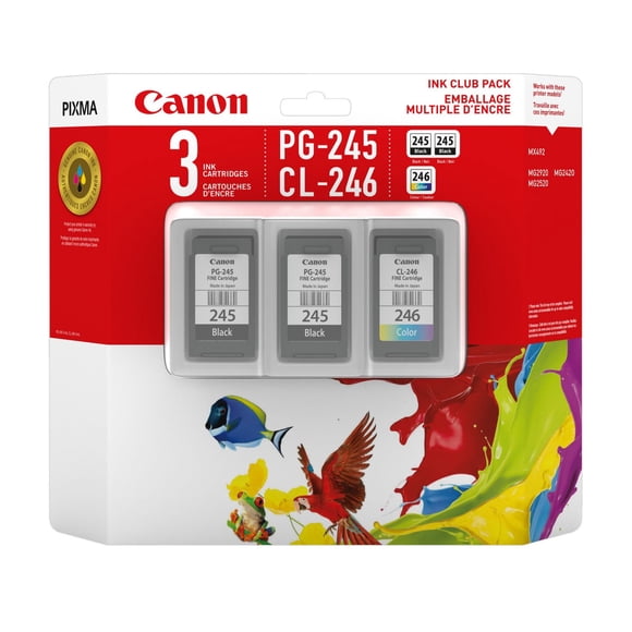 Paq. de 2 cartouches d'encre couleur CI-246 et de 1 cartouche d'encre noire PG-245 de Canon