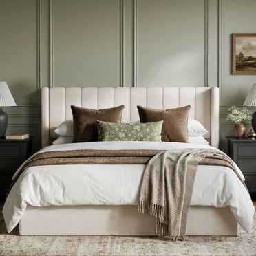 Aykah Queen Bed Frame with Storage, Modern Metal Platform Bed Frame with High Headboard, Wood Slat Support, No Box Spring Required