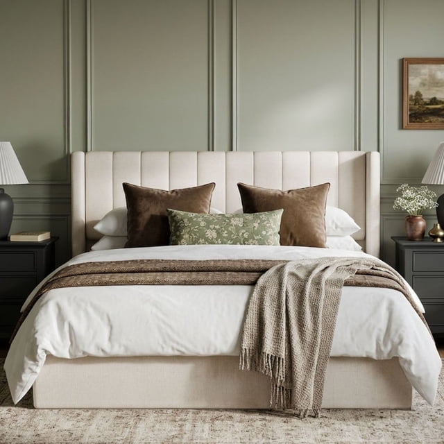 Aykah Queen Bed Frame with Storage, Modern Metal Platform Bed Frame with High Headboard, Wood Slat Support, No Box Spring Required