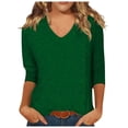 thumbnail image 1 of Spring Tops for Women V Neck Solid Color Casual Summer Basic Top Long Sleeve Basic Shirts for Women Army Green S, 1 of 4