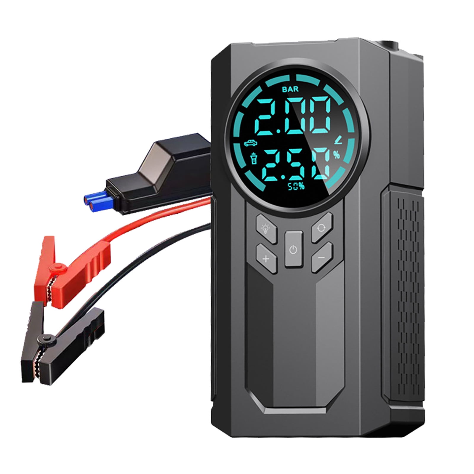 Car Battery Charger Car Inflator Battery Jump 2-In-1 1000A Emergency Start Power Supply 12V Battery Pack Battery Booster Jump Box Portable Charger Cables Led Display Screen